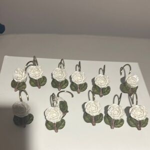 White Floral Shower Curtain Hooks